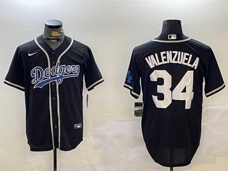 Men%27s Los Angeles Dodgers #34 Fernando Valenzuela Black Authentic Collection Stitched MLB Jerseys